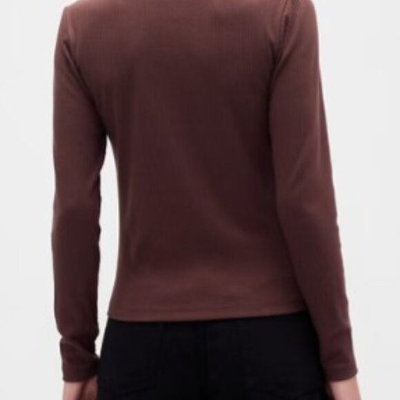 GAP Ribbed Button Up Long Sleeve Top in Chocolate Bar Brown Size S - Picture 5 of 9